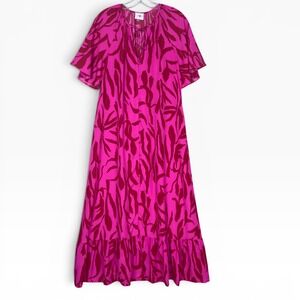 Buddy Love Tullah Maxi Dress Womens Small Bright Pink Button Front Ruffle Resort
